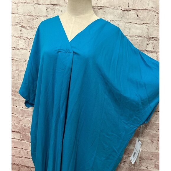 Liz Claiborne Dress XXL Turquoise Kaftan Long Shift Midi Dolman Sleeve Rayon NEW - Picture 4 of 6